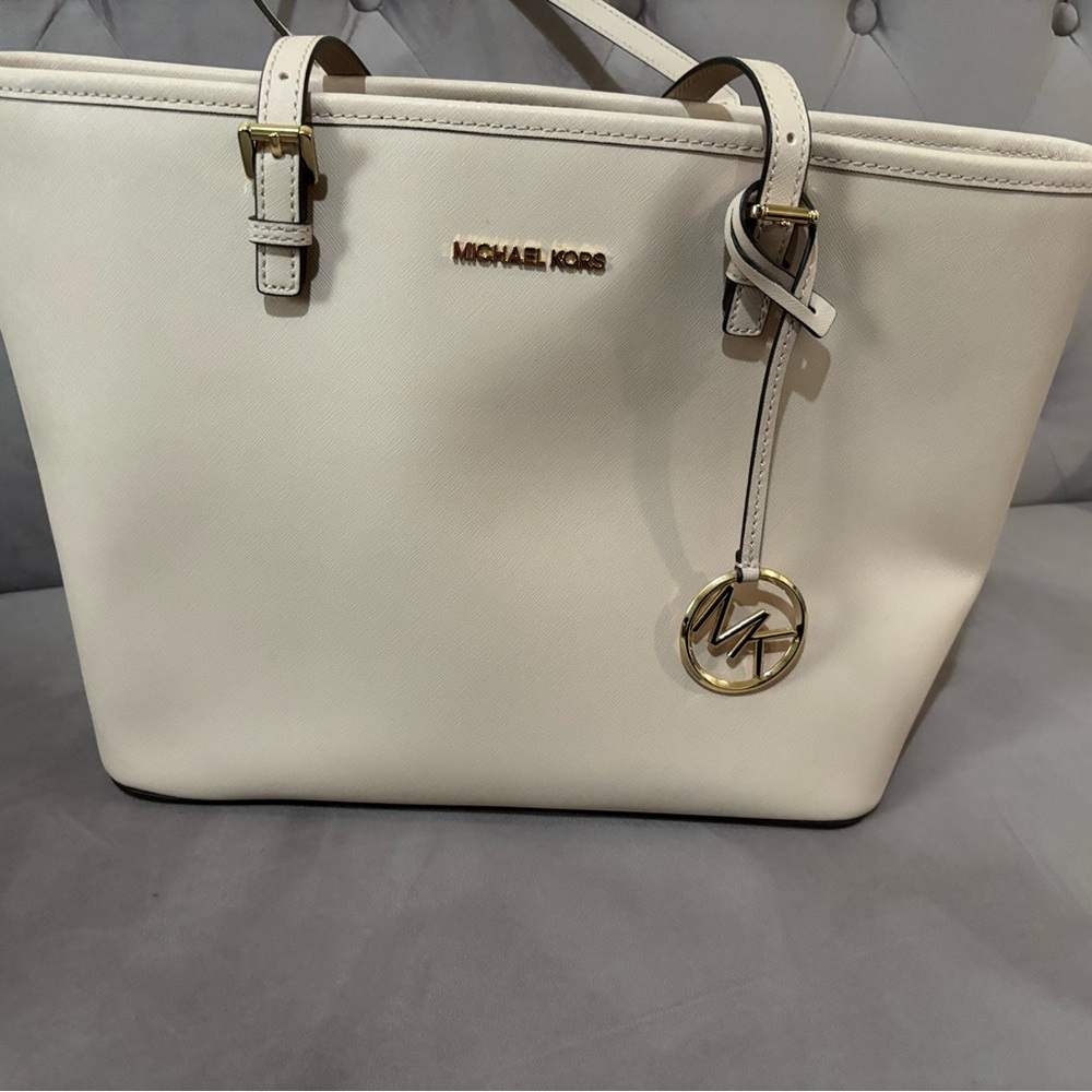 Michale kors large beige pink leather tote bag